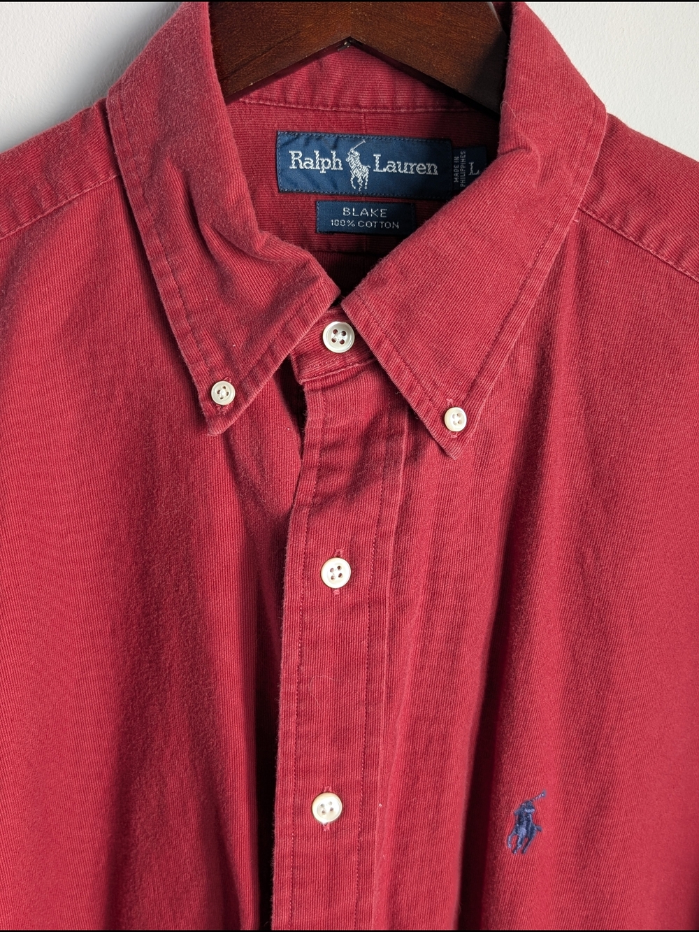 Vintage Ralph Lauren Blake Corduroy Shirt Mens Large Red Long Sleeve Button Down
